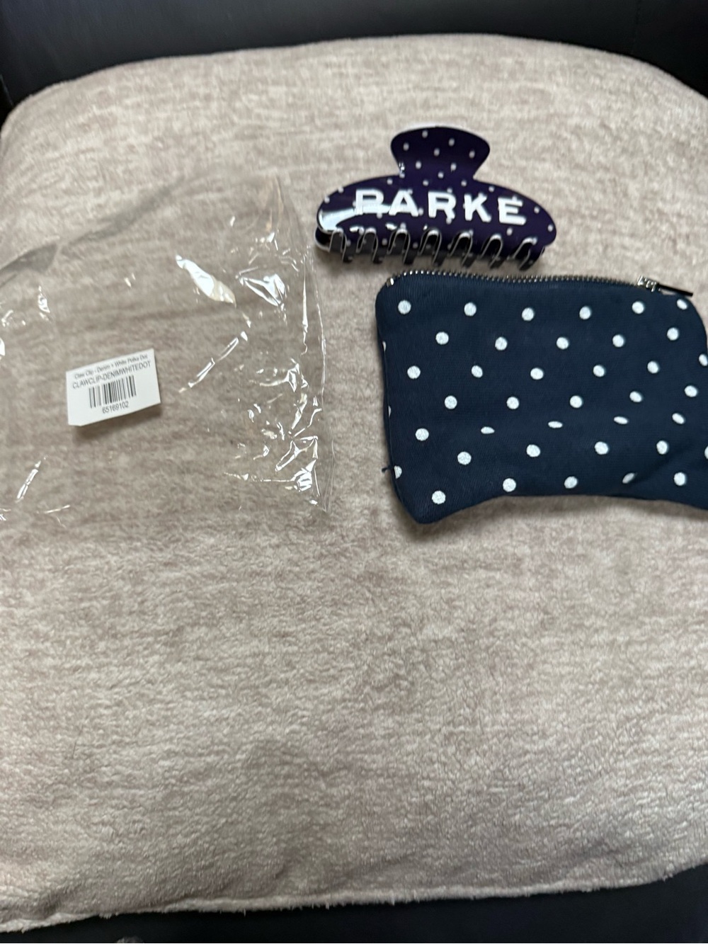 New Parke Navy Denim White Polka Dot Hair Claw Clip